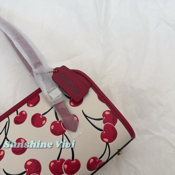 NWT Coach Swing Zip Shoulder Bag W/Cherry Print Leather/Brass/Chalk Multi CZ494 - Picture 5 of 9